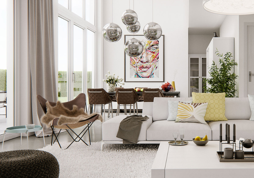 Tông màu sáng dễ dàng lựa chọn nội thất tạo điểm nhấn cho phòng khách