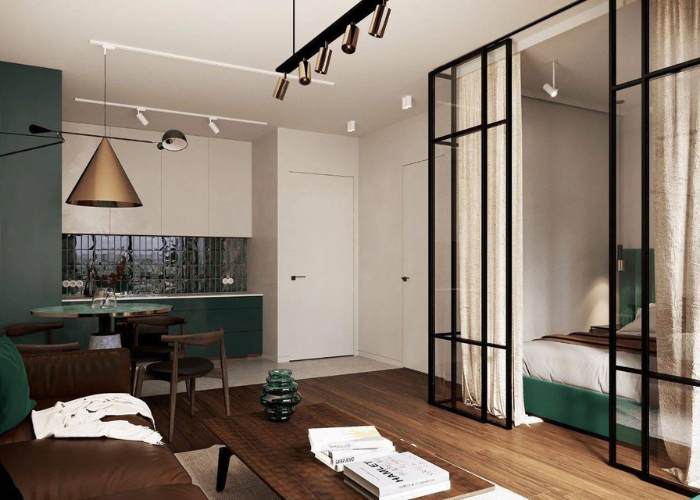 Mẫu thiết kế chung cư 1 phòng ngủ phong cách tối giản, hiện đại