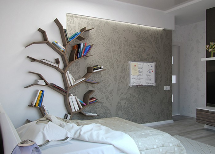 Kệ gỗ trang trí hình cây treo tường độc đáo cho phòng ngủ