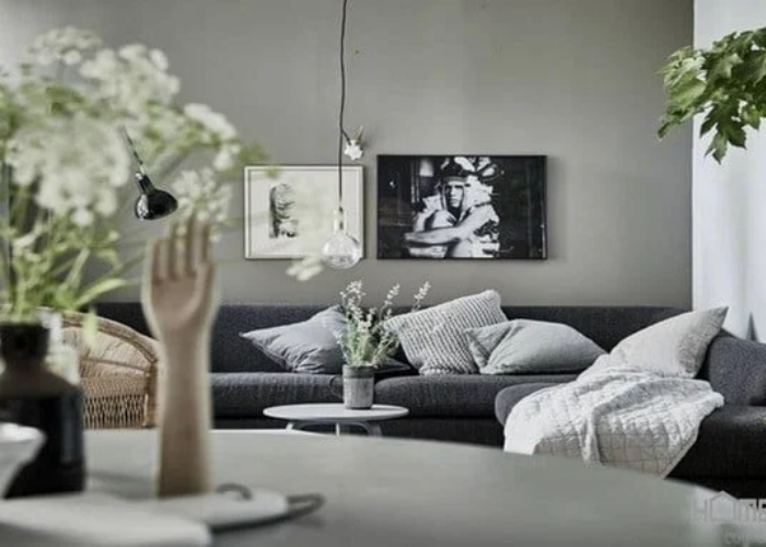 Xám và trắng là hai tone màu “không thể tách rời” để tạo nên vẻ đẹp tổng thể hài hòa cho không gian phòng khách