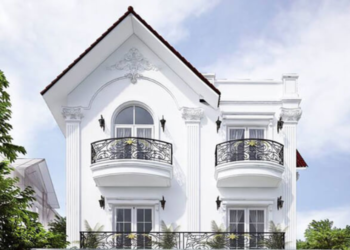 Sử dụng sơn màu trắng cho ngôi nhà có kiểu thiết kế theo xu hướng tân cổ điển