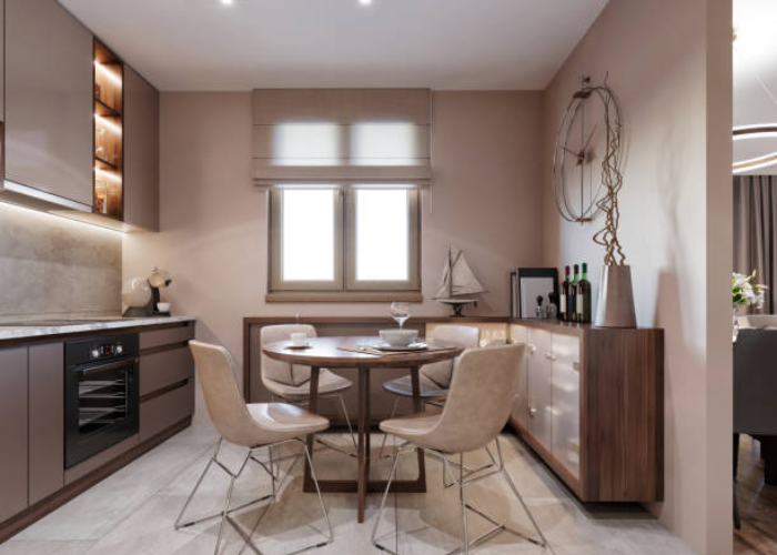 Thiết kế không gian phòng ăn nhỏ theo hình chữ U giúp tiết kiệm tối đa không gian gia đình