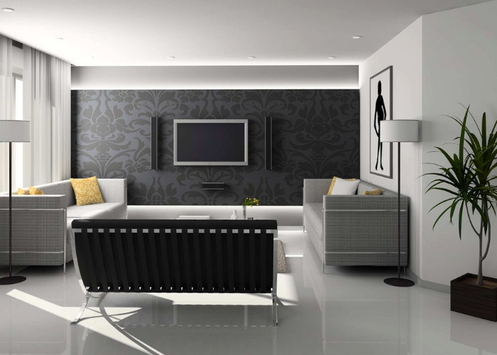 Trang trí phòng khách tone xám với các món đồ nội thất hiện đại và sang trọng