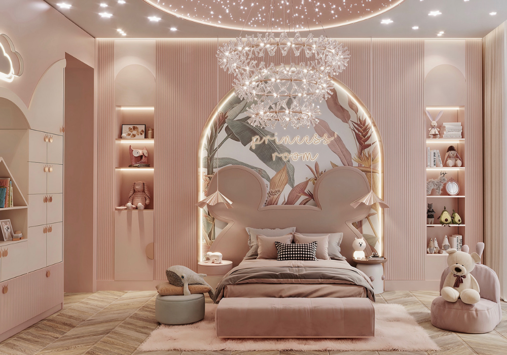 Thiết kế phòng ngủ Master 25m2 cho con gái với phong cách công chúa, hoàng gia sang trọng