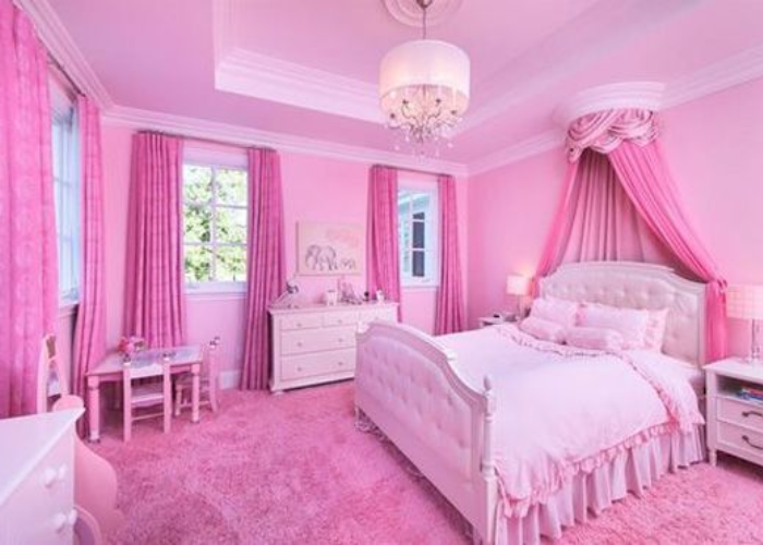 tone màu hồng xinh xắn, đáng yêu luôn là lựa chọn ưu tiên để trang trí phòng ngủ bé gái  