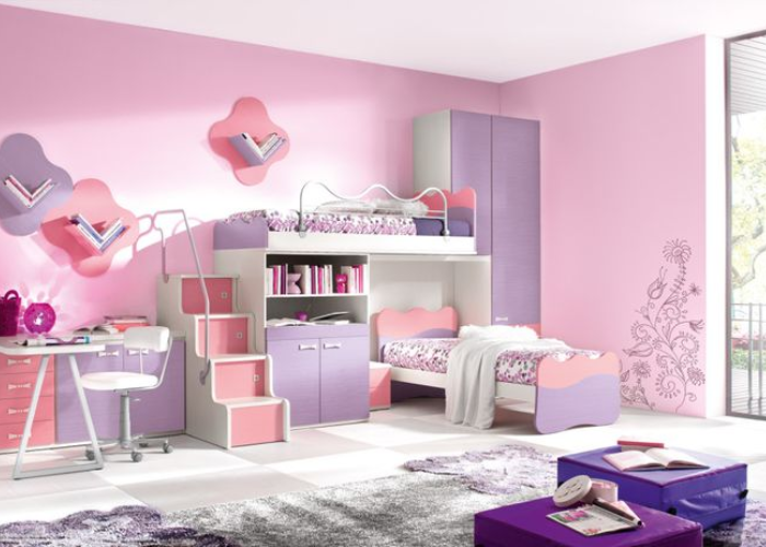 Sự kết hợp hài hòa giữa sắc tím ngọt ngào và hồng pastel cho phòng ngủ bé gái hiện đại  