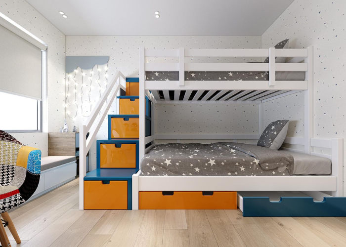 Mẫu trang trí phòng ngủ giường tầng cho bé trai đơn giản