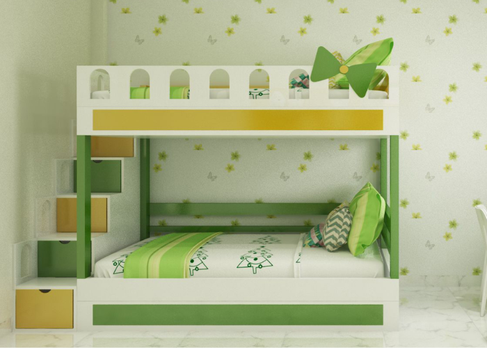 Mẫu phòng ngủ xanh lá ấn tượng cho 2 bé trai