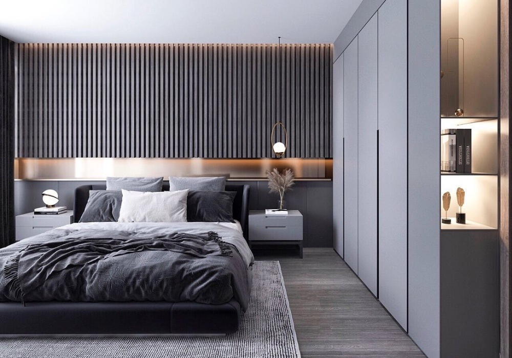 Mẫu phòng ngủ đơn giản, đẹp hiện đại với với tông màu xám lạnh thời thượng