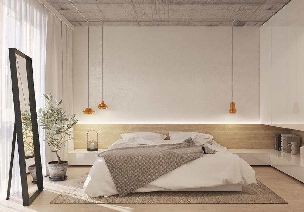 Mẫu phòng ngủ kiểu Nhật đơn giản 9m2 cực đẹp với cách bố trí tủ quần áo treo tường tối ưu không gian và tiết kiệm diện tích cho phòng ngủ