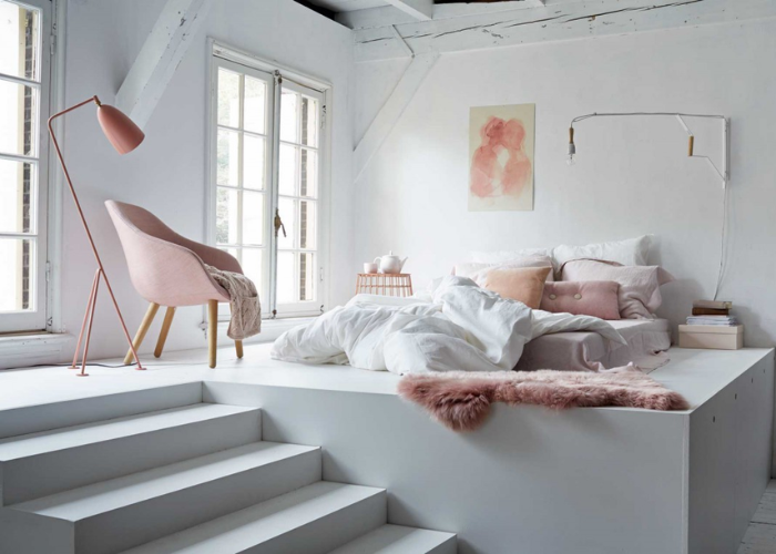 Mẫu thiết kế phòng ngủ kiểu Hàn Quốc gam màu trắng pastel