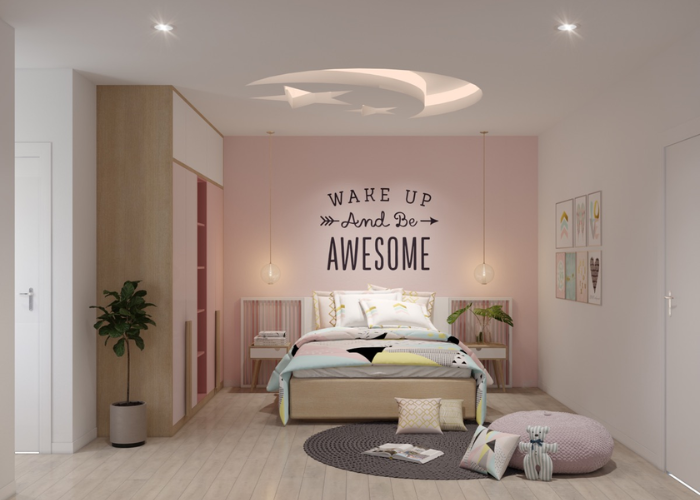 Mẫu thiết kế phòng ngủ kiểu Hàn Quốc gam màu hồng pastel