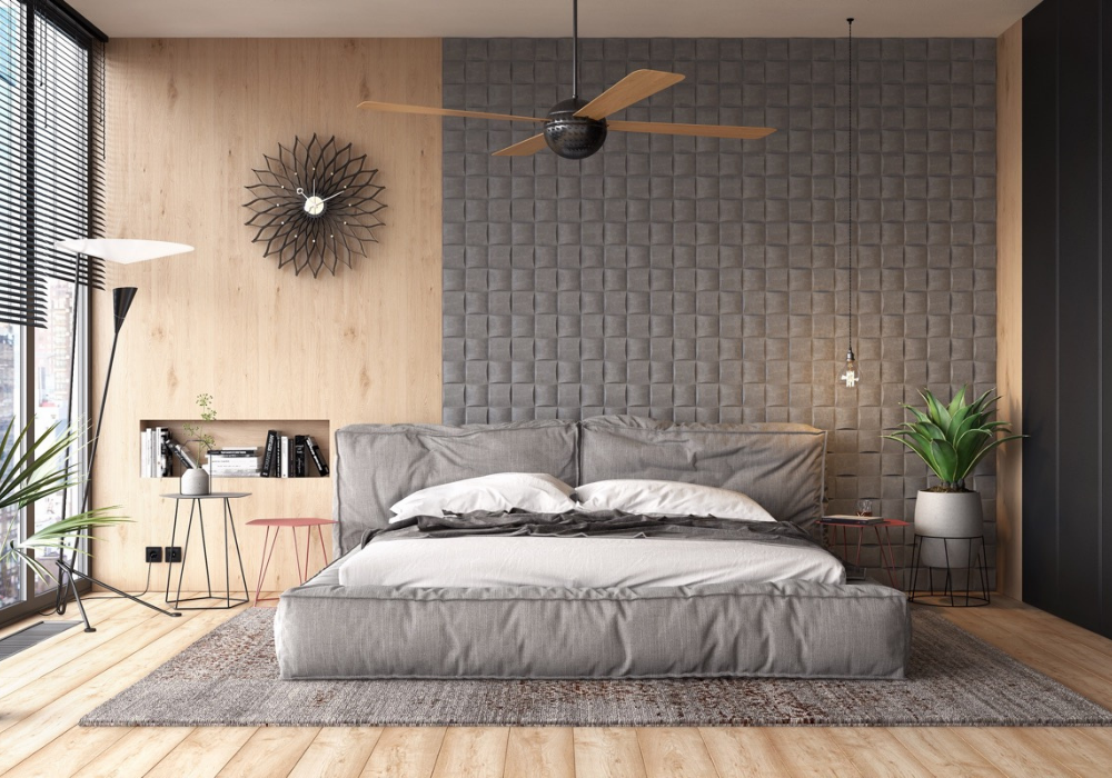 Thiết kế phòng ngủ nhỏ trở nên hiện đại và đẹp thời thượng hơn khi vách tường được ốp vải