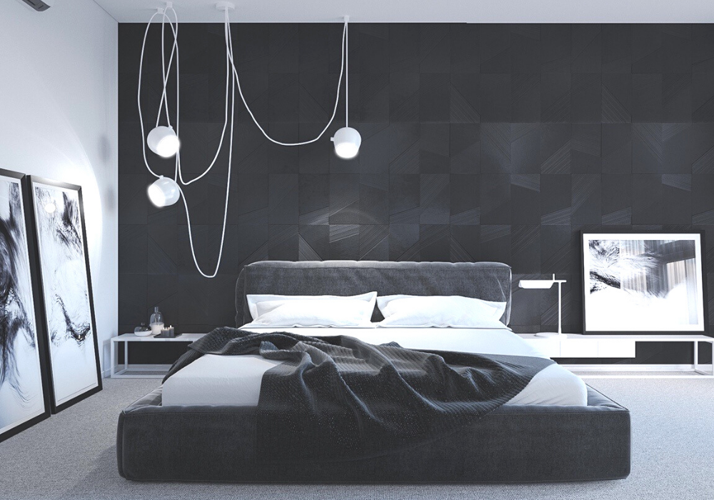 Mẫu phòng ngủ kết hợp màu đen và trắng vô cùng độc lạ, ấn tượng