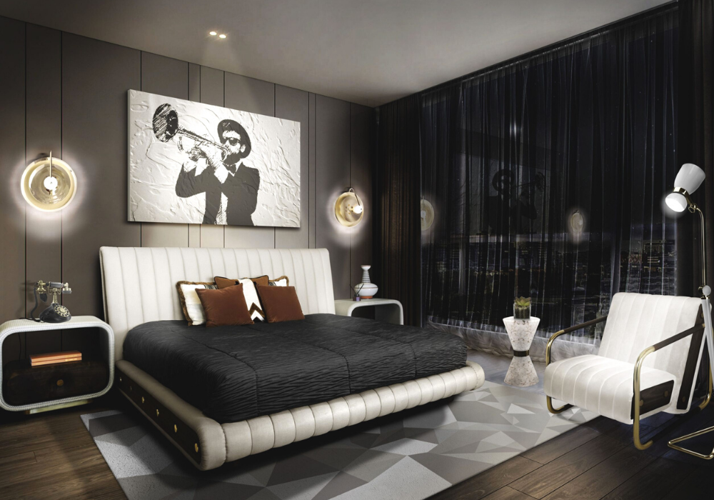 Phối cảnh ý tưởng thiết kế phòng ngủ đẹp màu đen theo phong cách đương đại, ấn tượng và phá cách