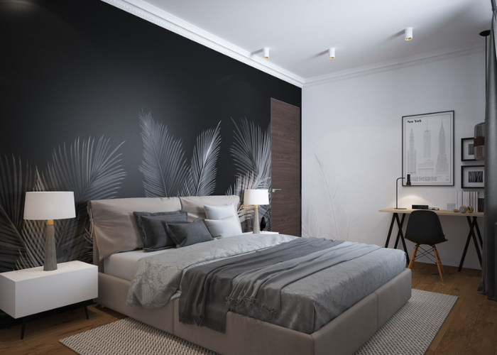 Phòng ngủ màu đen được thiết kế gọn gàng, phù hợp cho những cô nàng yêu thích phong cách đơn giản