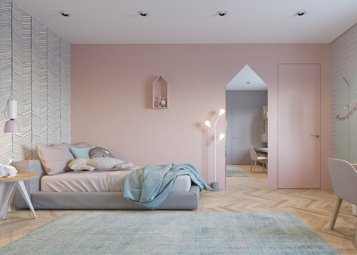 Phòng ngủ màu hồng đơn giản