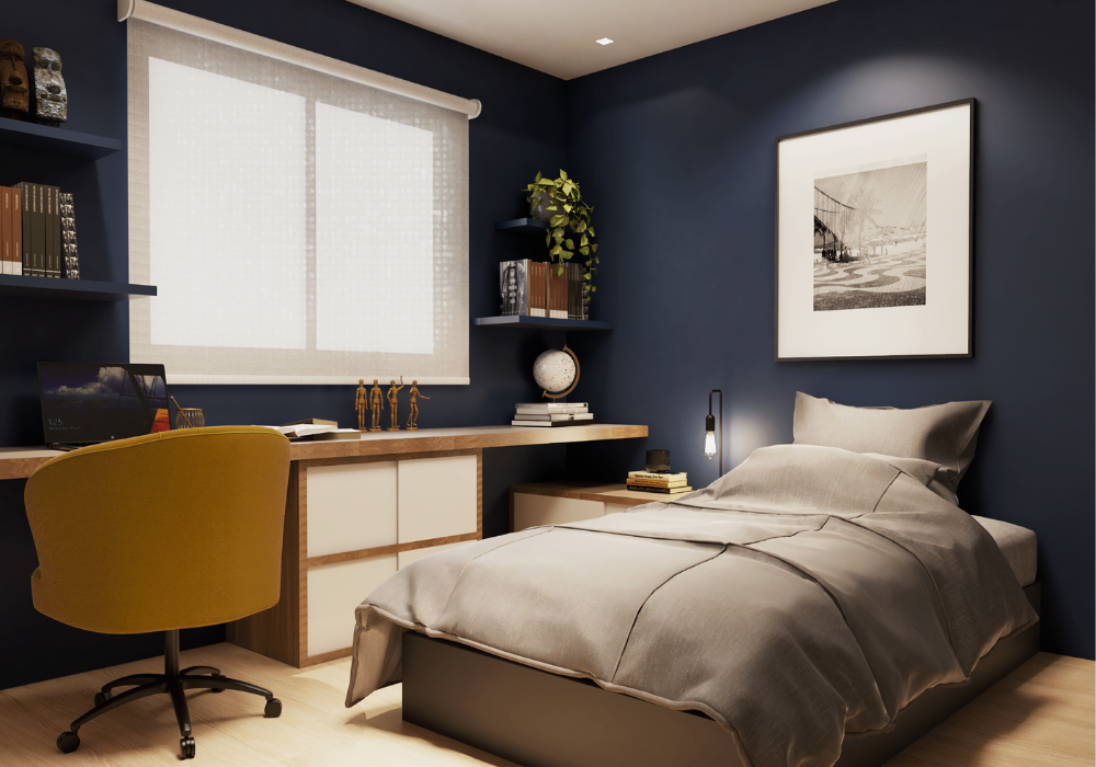 Ý tưởng thiết kế phòng ngủ màu xanh theo phong cách tối giản, dễ chịu