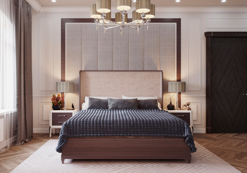 Mẫu phòng ngủ cổ điển kết hợp hiện đại với tông màu gỗ trầm tĩnh và sang trọng