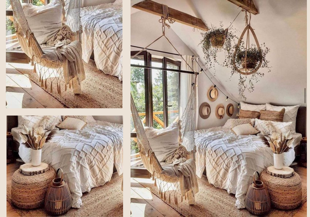 Mẫu phòng ngủ Vintage kết hợp với phong cách Bohemian phong khoáng với tông màu trắng