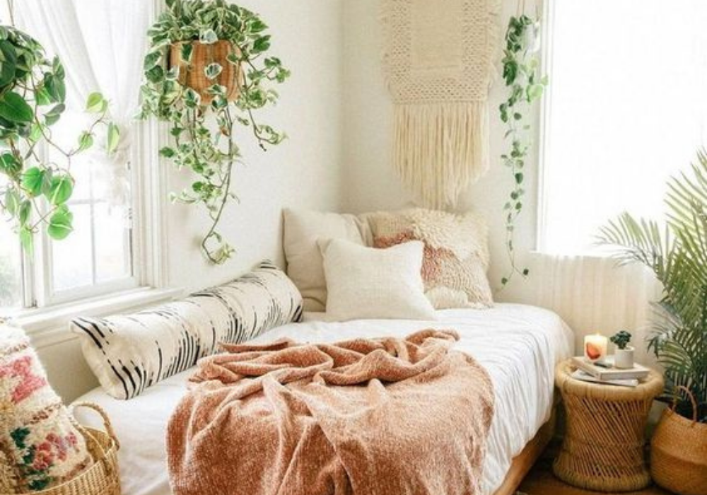 Mẫu phòng ngủ đẹp nhỏ 9m2 Vintage kết hợp với phong cách Bohemian