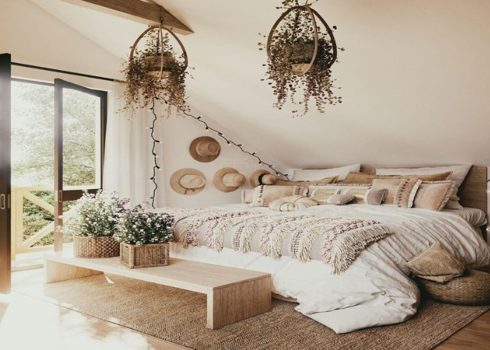Để decor phòng ngủ vintage, bạn nên ưu tiên sử dụng những loại vật liệu như gỗ tự nhiên, chất le, vải thô, thổ cẩm…
