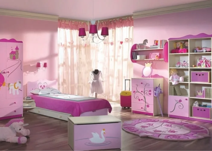 Thảm trải sàn phòng ngủ bé gái tông hồng dễ thương