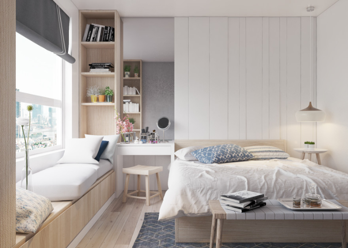 Thảm trải sàn phòng ngủ bằng nỉ đơn giản, giá rẻ