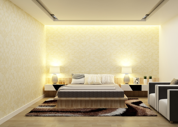 Thảm trải sàn lông ngắn dành cho phòng ngủ có thiết kế đơn giản
