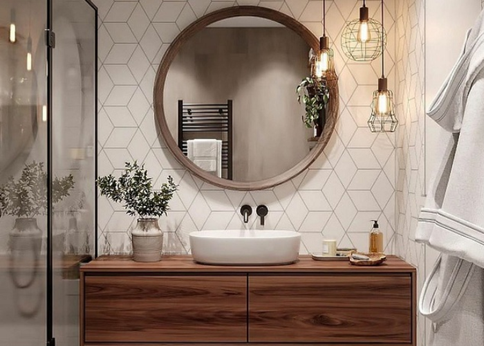 trang trí phòng tắm bằng gương độc đáo