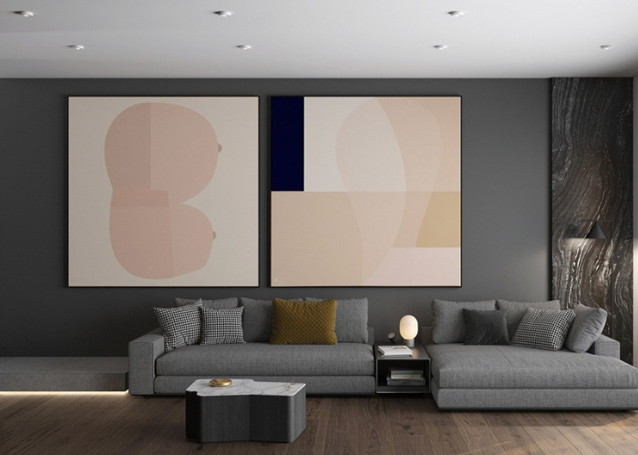 Thông thường tranh nghệ thuật sẽ được đặt chính giữa hoặc lệch qua một bên trên mảng tường phía sau ghế sofa