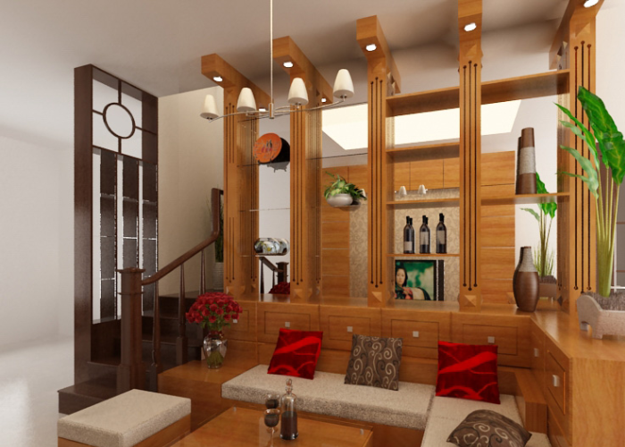 Tủ gỗ trang trí phòng khách, có thể tận dụng đặt nhiều đồ trang trí 