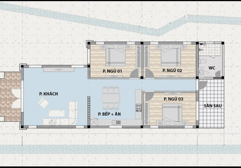 Mẫu thiết kế nhà cấp 4 3 phòng ngủ 6x15m (90m2)