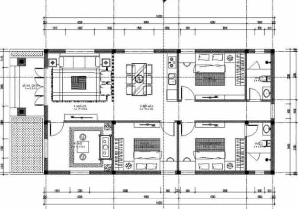 Mẫu thiết kế nhà cấp 4 3 phòng ngủ 8x12m