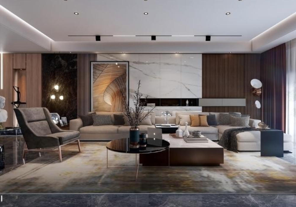 Nét gãy gọn, tinh tế nhưng không kém phần mạnh mẽ trong phong cách thiết kế đã tạo nên vẻ đẹp hiện đại cho căn phòng khách