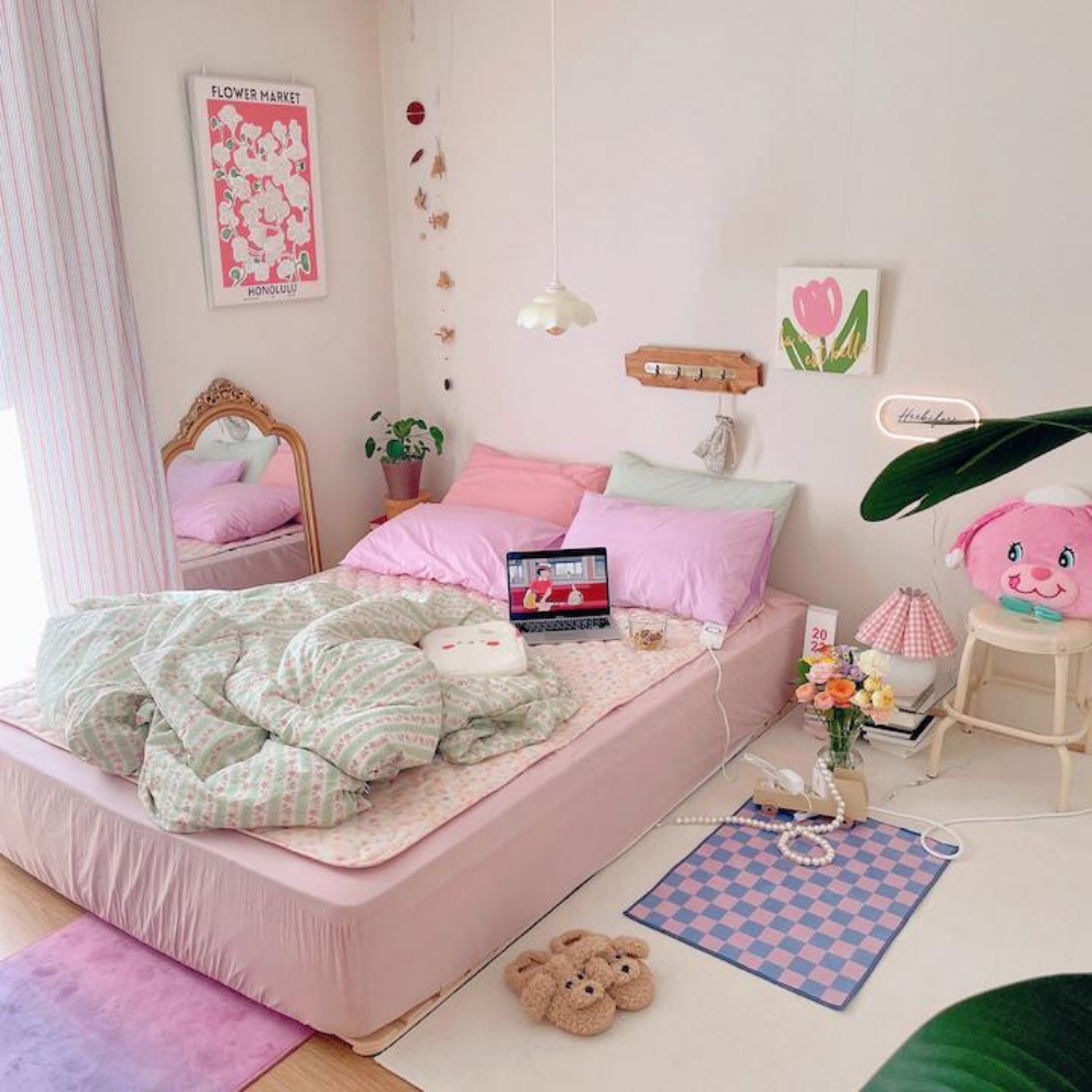 Trang trí phòng ngủ nhỏ cho nữ màu hồng nhẹ nhàng, dễ thương