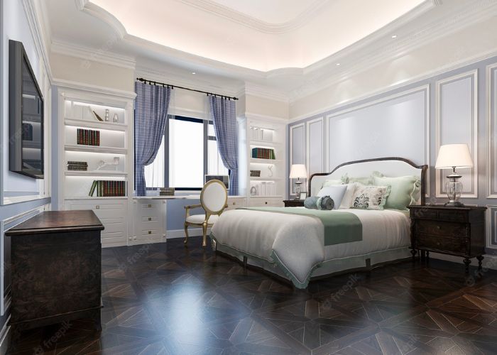 Phòng ngủ rộng rãi với thiết kế đơn giản nhưng đậm chất châu Âu