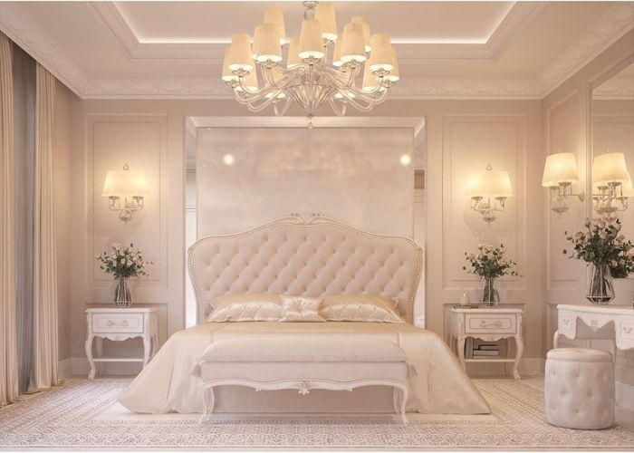 Mẫu trang trí phòng ngủ master 30m2 theo phong cách châu Âu thanh lịch, cổ điển
