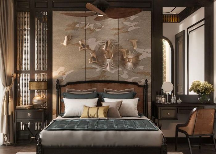 Phòng ngủ master theo phong cách Đông Dương ấn tượng