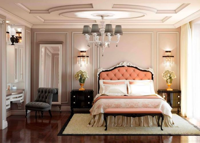 Mẫu phòng ngủ master nổi bật với nội thất giường ngủ màu cam và cách bày trí hiện đại