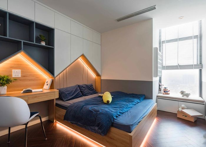 Gợi ý thiết kế phòng ngủ master cho giới trẻ với đầy đủ công năng: giường ngủ, bàn học