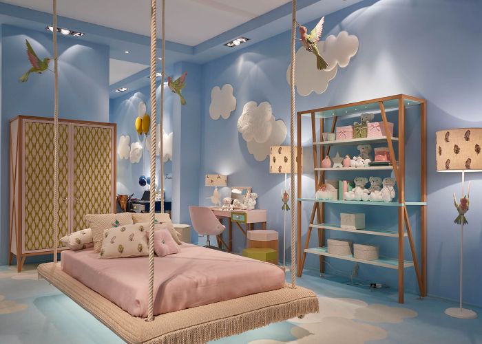 Phòng ngủ cho bé gái cực đáng yêu với tông màu xanh biển