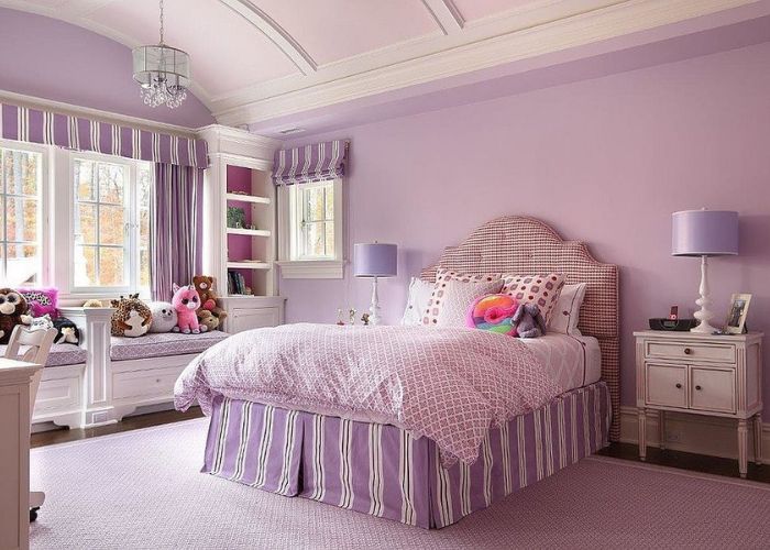 Căn phòng ngủ với màu tím mộng mơ - màu sơn đẹp cho phòng ngủ bé gái