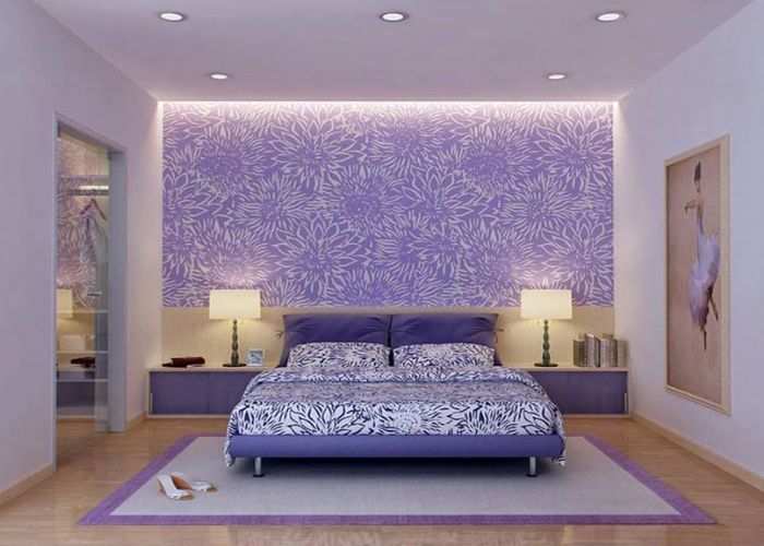 Phòng ngủ ấn tượng với tông tím và họa tiết trang trí