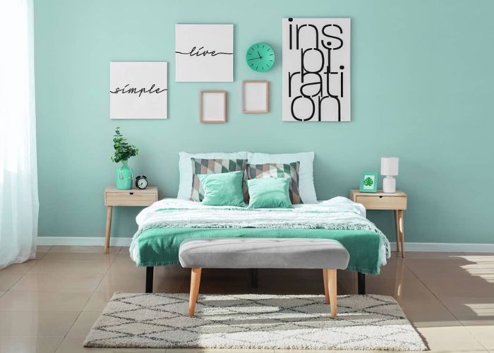 Cách phối màu sơn phòng ngủ ấn tượng với các sắc thái xanh ngọc