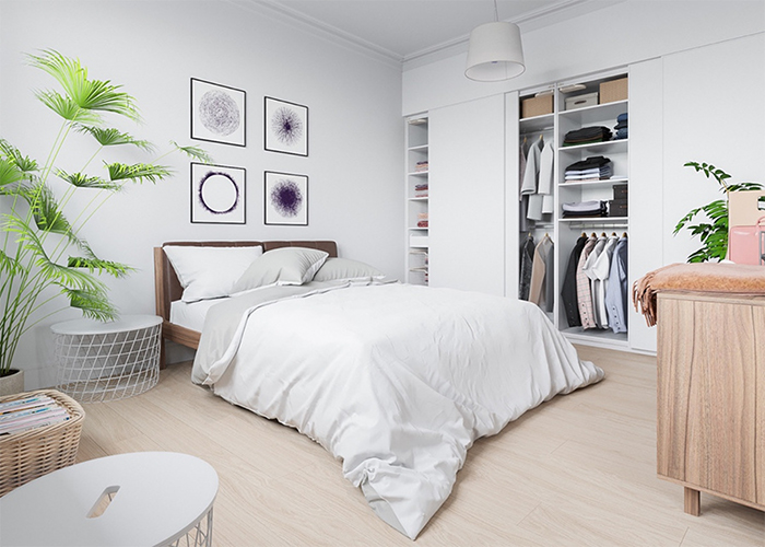 Phong cách Scandinavian hiện đại kết hợp với màu sơn phòng ngủ đẹp trắng thanh lịch