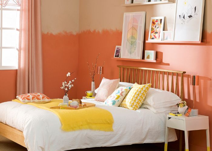 Gợi ý màu sơn phòng ngủ đẹp cam rực rỡ cho bạn gái
