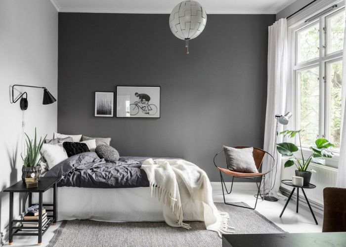   Phong cách Scandinavian với màu sơn phòng ngủ đẹp - tông xám hiện đại