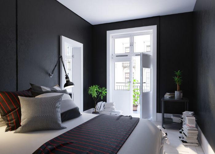 Phòng ngủ màu đen đơn giản, hiện đại, không kém phần ấn tượng