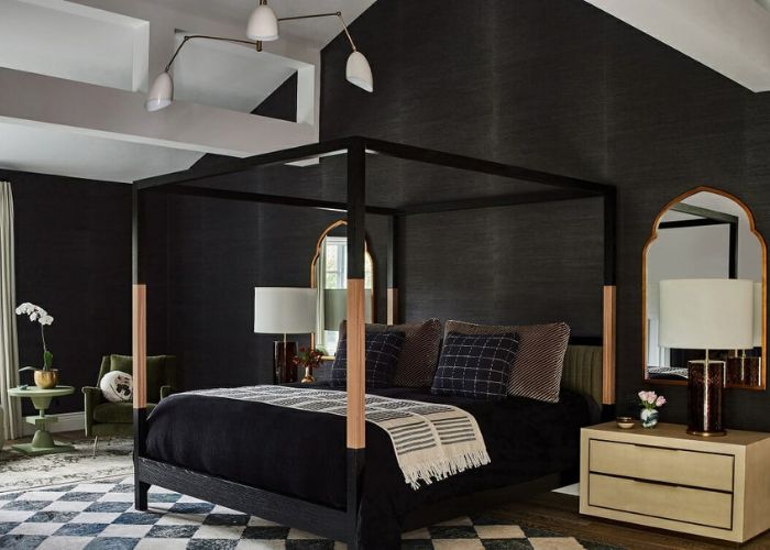 Gợi ý kết hợp hài hòa màu sơn đen và nội thất phòng ngủ đơn giản